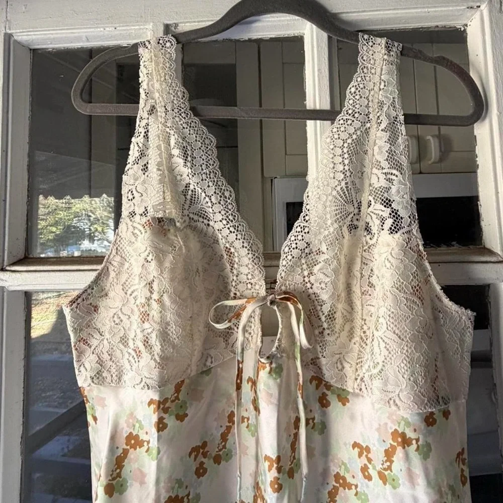 Floral Lace Trim Slip Dress